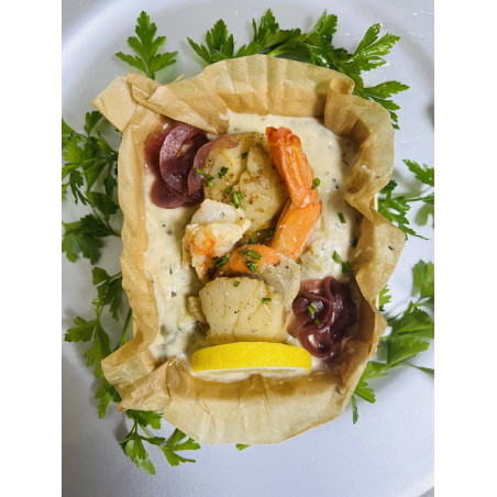 ST JACQUES ET CREVETTE SUR FONDUE DE POIREAUX